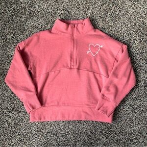 Girls 2-Piece Heart Print Quarter Zip & Sweatpants Set Pink ,Sz 8-top sz 7-pants